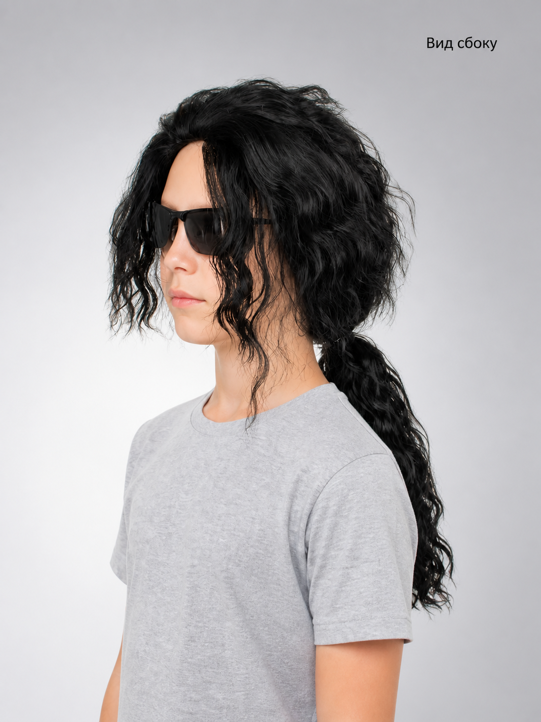 Black Carnival Wig with Ponytail for Halloween and Cosplay side view