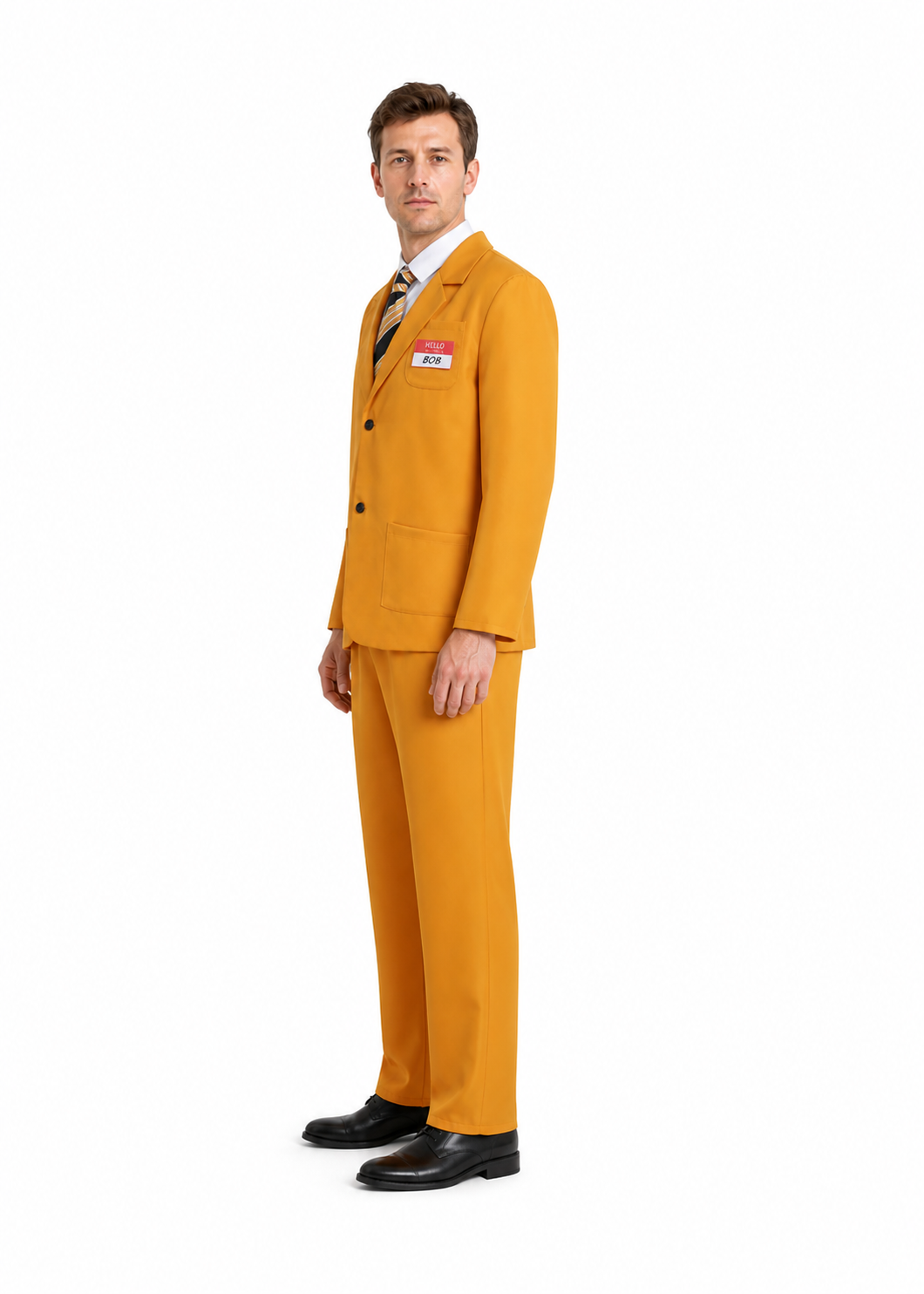 Yellow Bob Costume with Tie and Name Badge side view