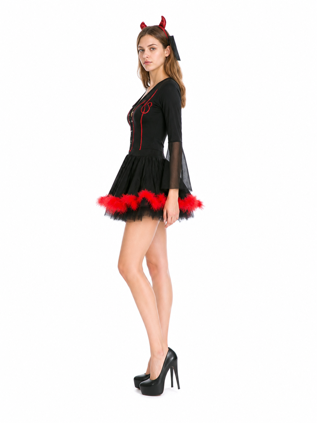 Black-and-Red Carnival Costume with Lacing side view