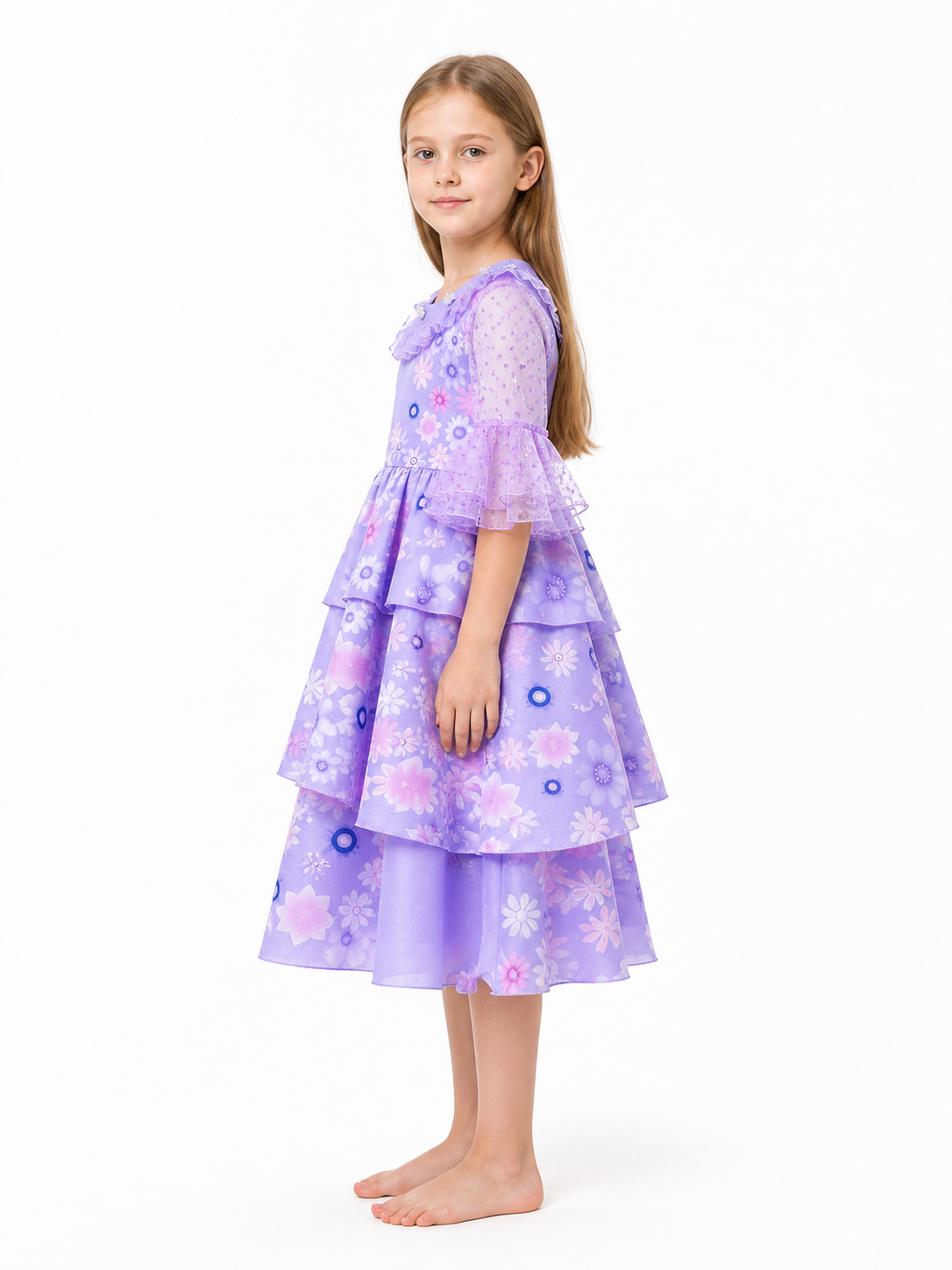 Floral Print Dress with a Full Skirt for Special Occasions side view