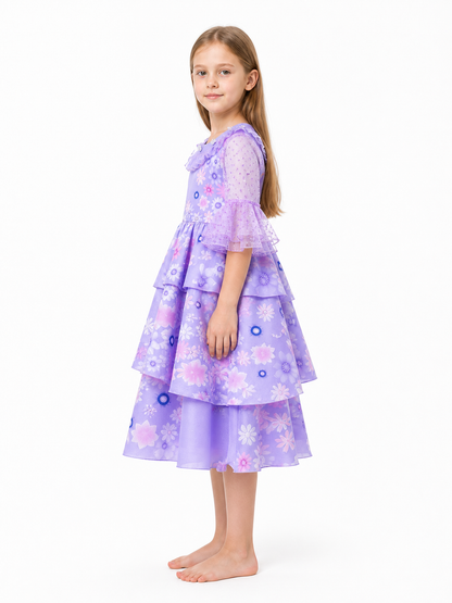 Floral Print Dress with a Full Skirt for Special Occasions side view