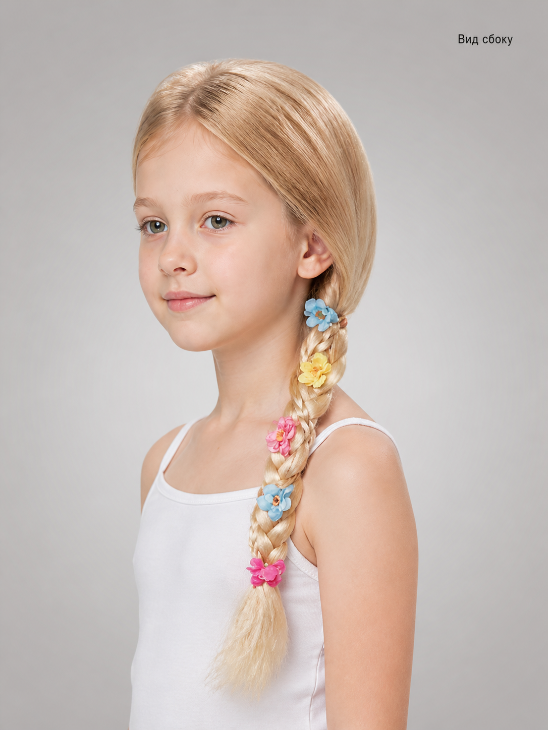 Carnival Wig with Braid and Flowers for Halloween and Cosplay side view