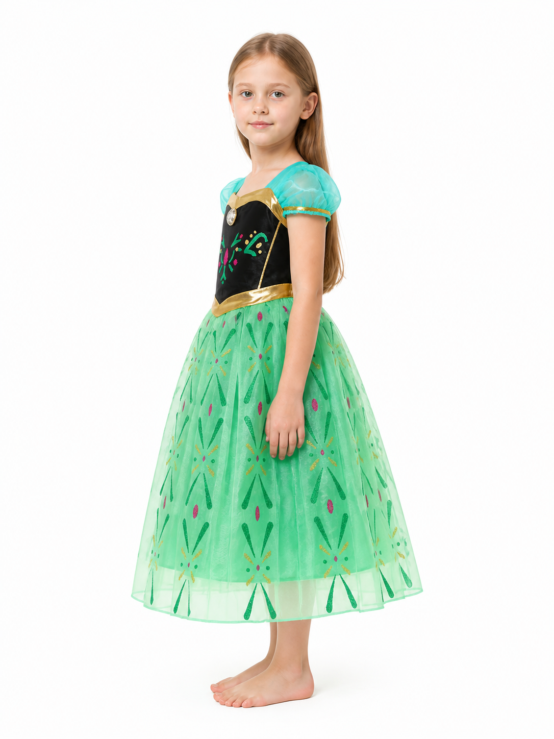 Children’s Frozen dress with mesh and sequins side view