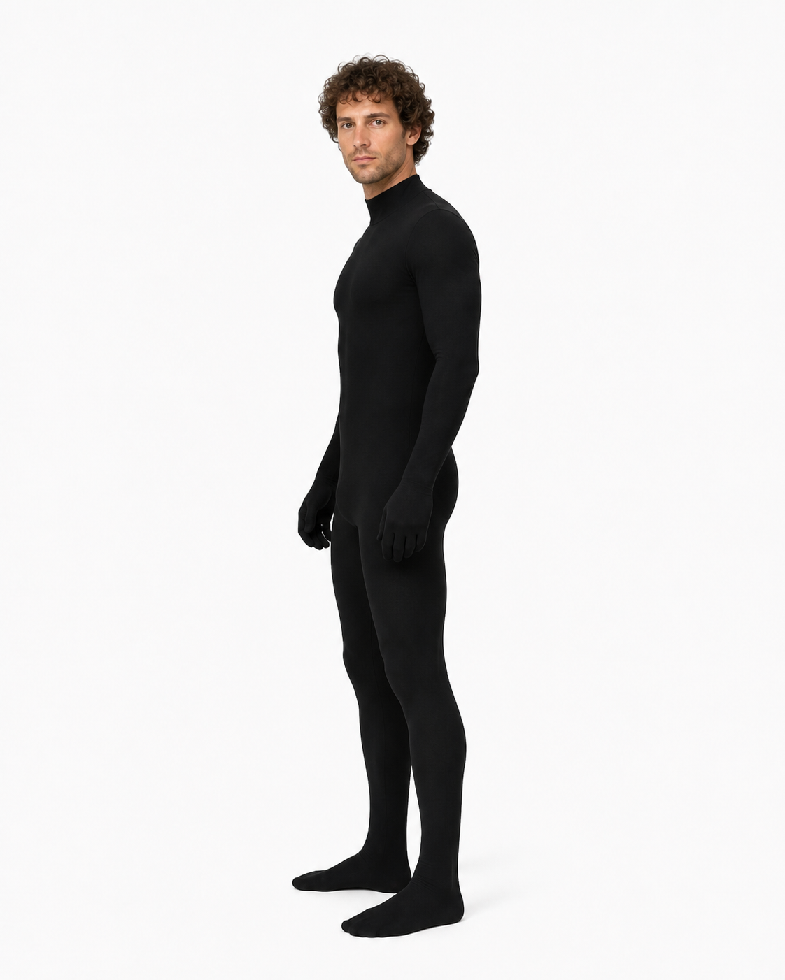 Form-Fitting Jumpsuit with High Neck and Long Sleeves side view