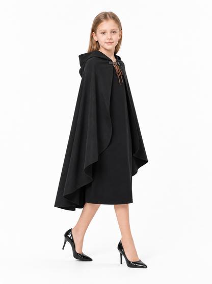Black hooded medieval costume cloak product view 24
