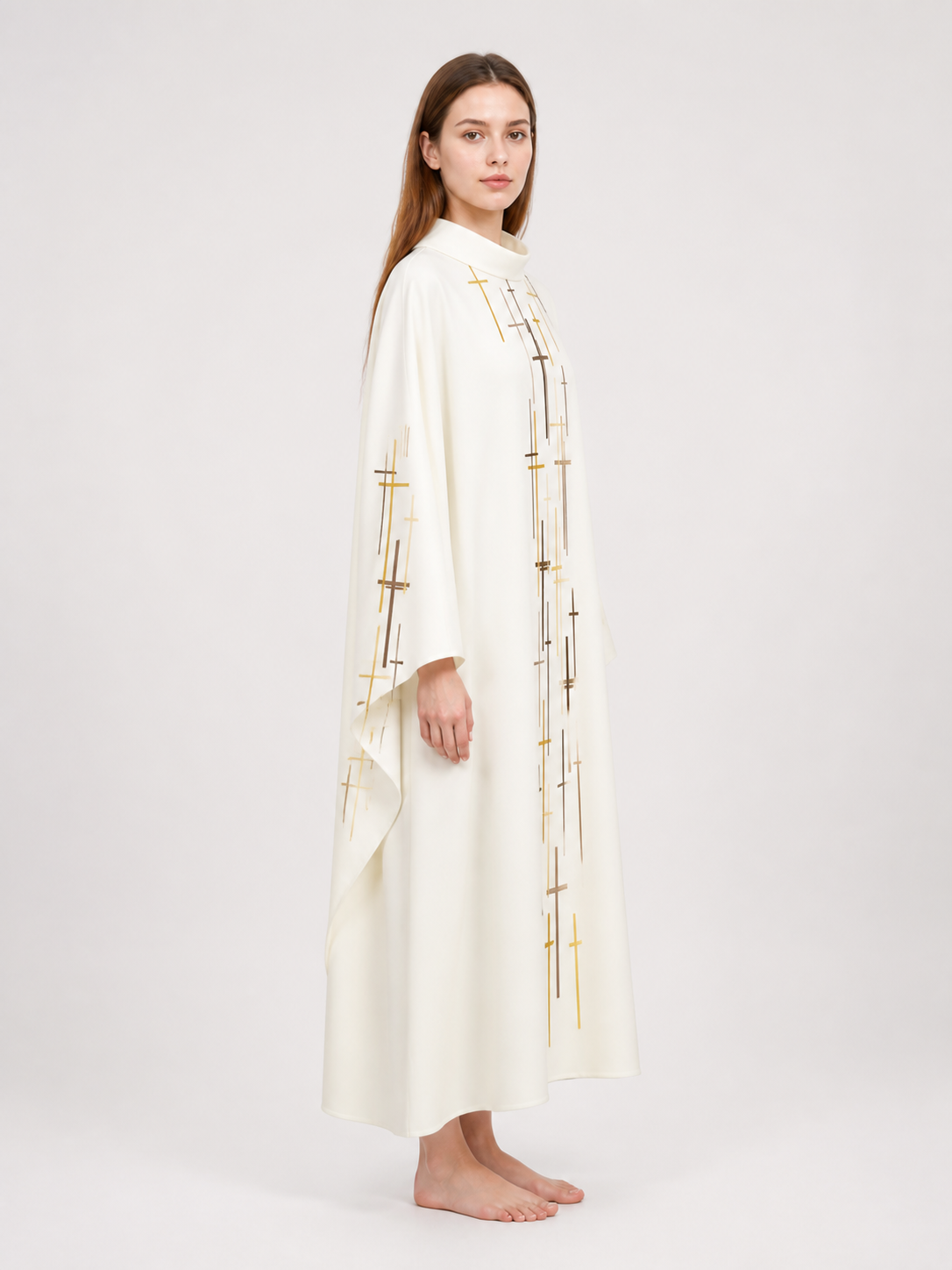 Ritual Robe with Cross Pattern, High Collar side view