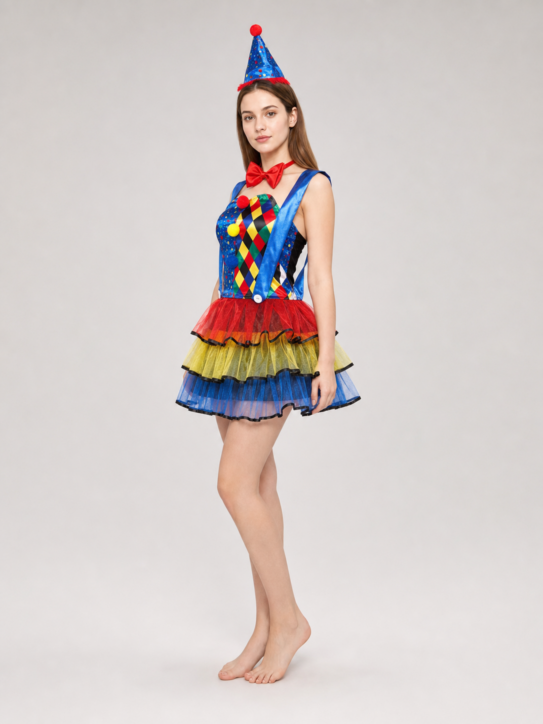 Clown Costume with Dress, Bow, and Hat