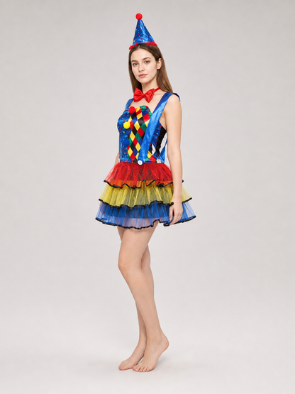 Clown Costume with Dress, Bow, and Hat