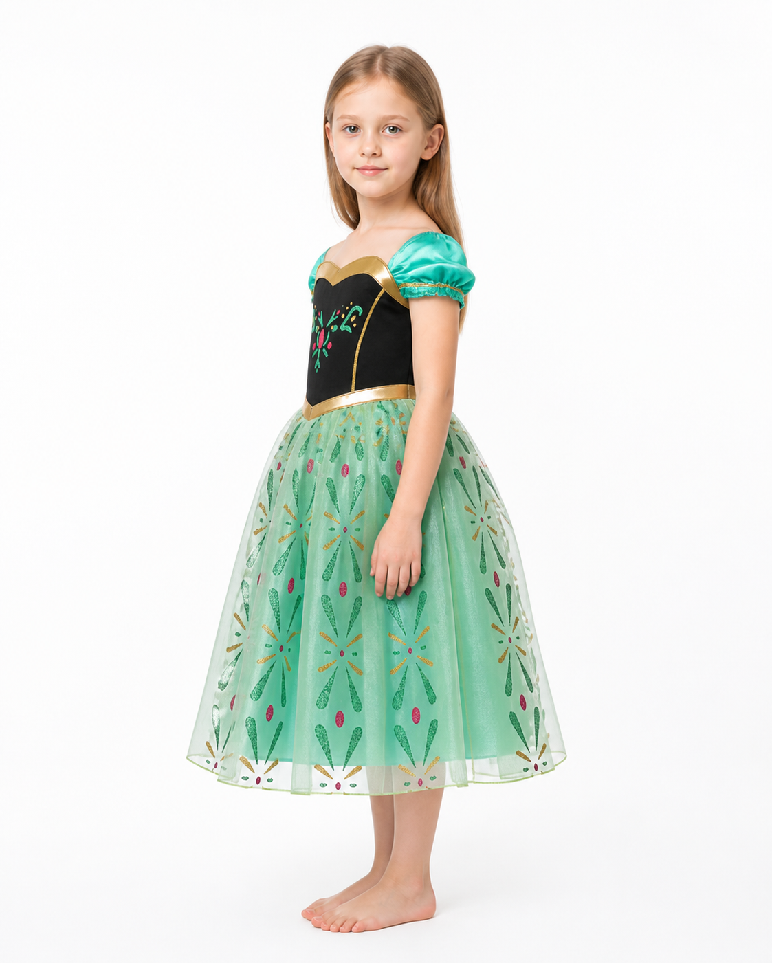 Girls' Princess Carnival Dress with a Full Skirt side view
