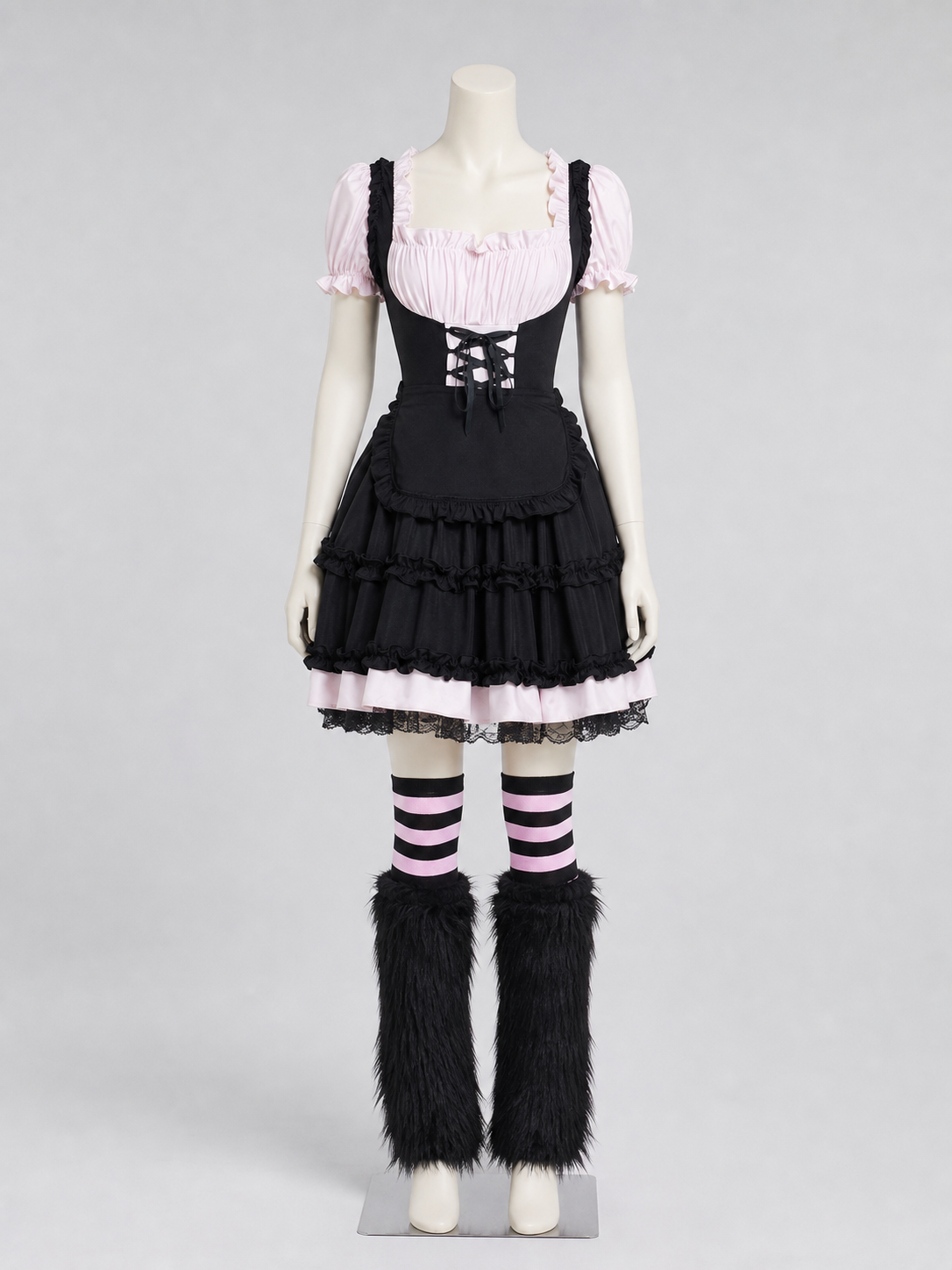 Lolita-Style Uniform Dress, Black and Pink Costume