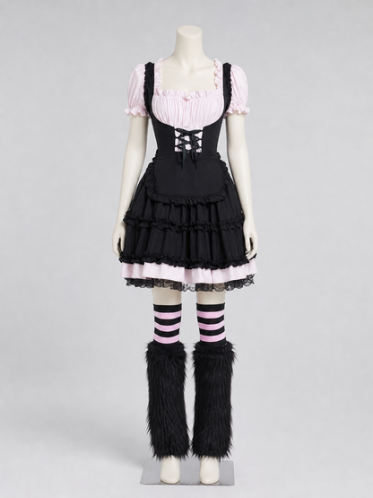 Lolita-Style Uniform Dress, Black and Pink Costume