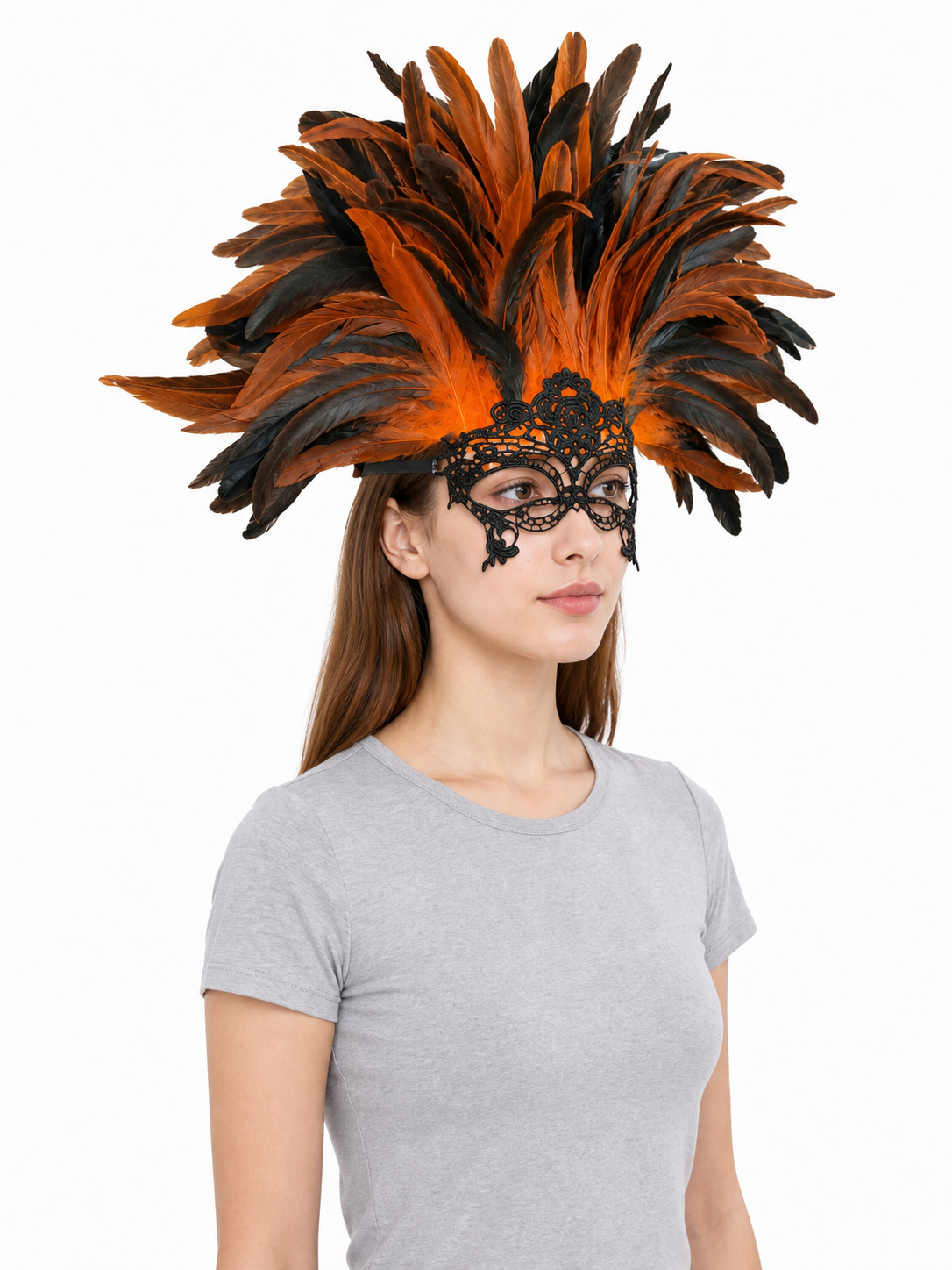 Carnival headdress with feathers and a mask
