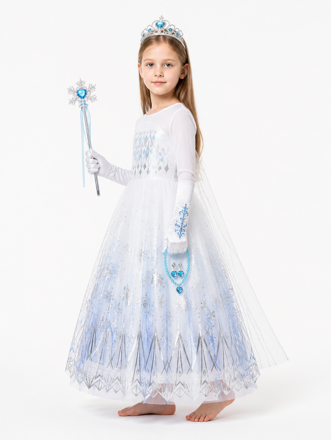 Snow Queen Costume with Crown and Magic Wand side view