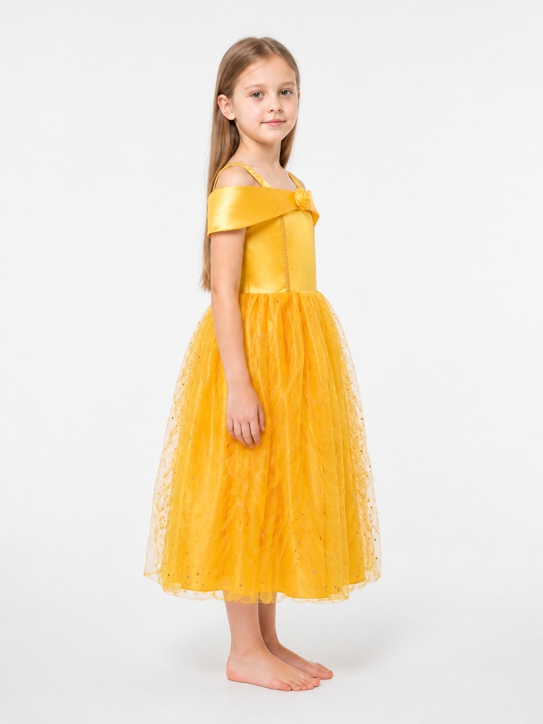 Yellow Sequin-and-Rose Fluffy Carnival Dress side view