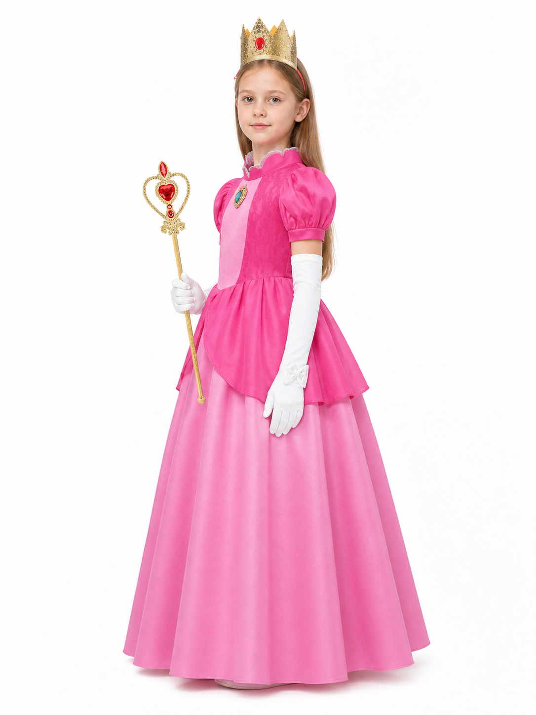 Pink Princess Costume with Crown and Scepter side view