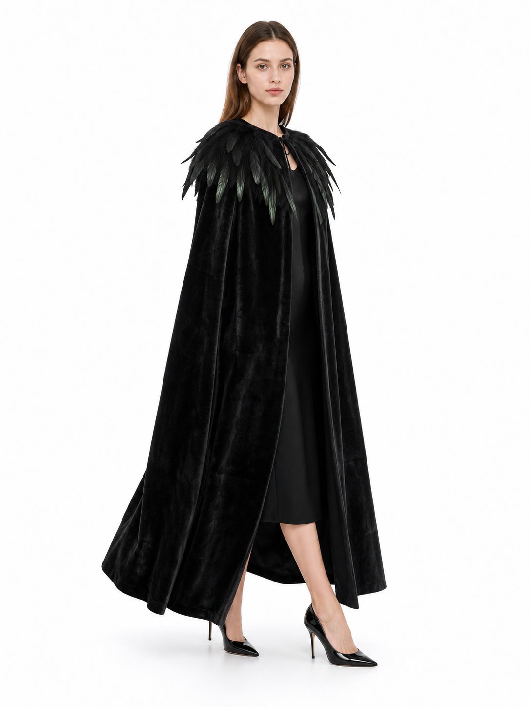 Black Velvet Feather Cape
