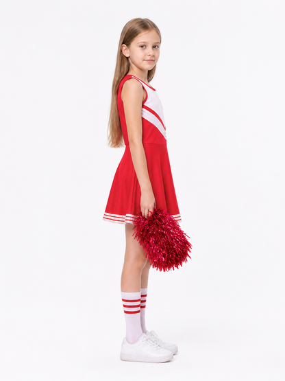 Red Children's Cheerleading Dress with White Stripes side view