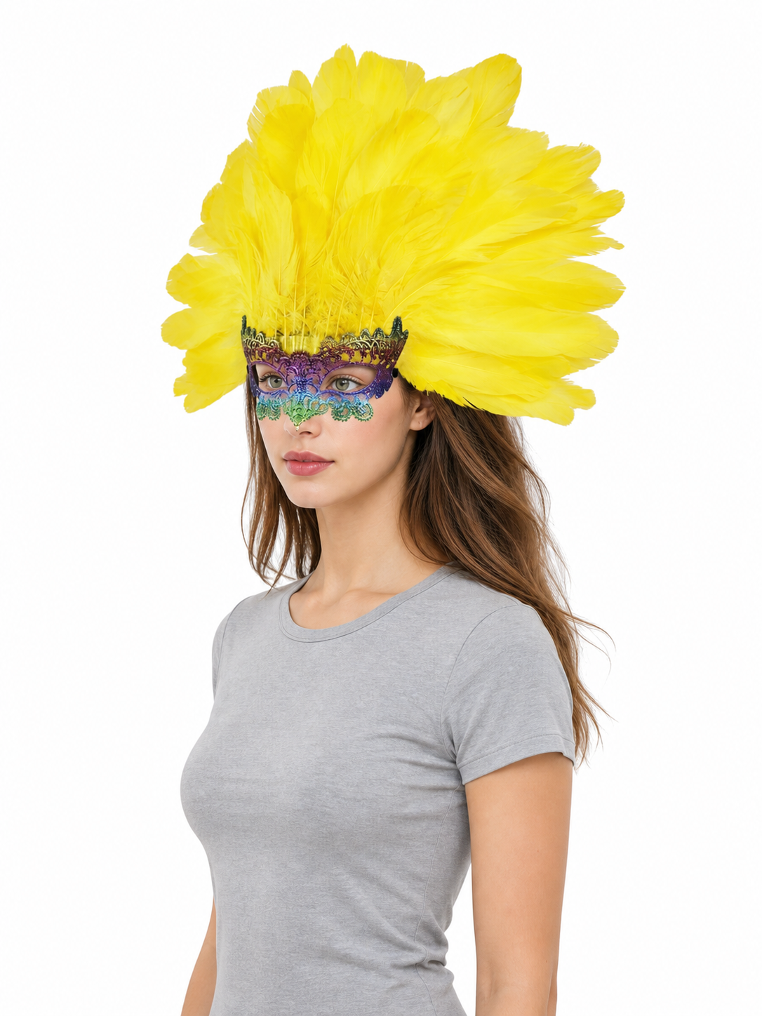 Carnival headpiece with yellow feathers