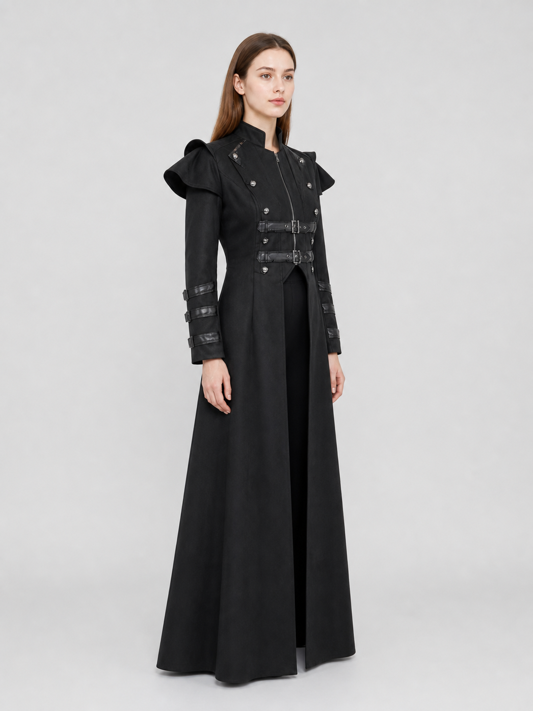 Gothic Coat with Stand Collar and Buckles