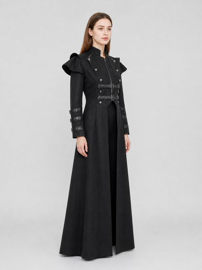 Gothic Coat with Stand Collar and Buckles