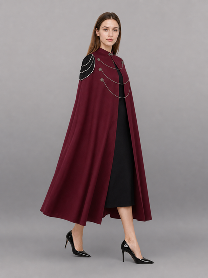 Long burgundy hooded carnival cloak