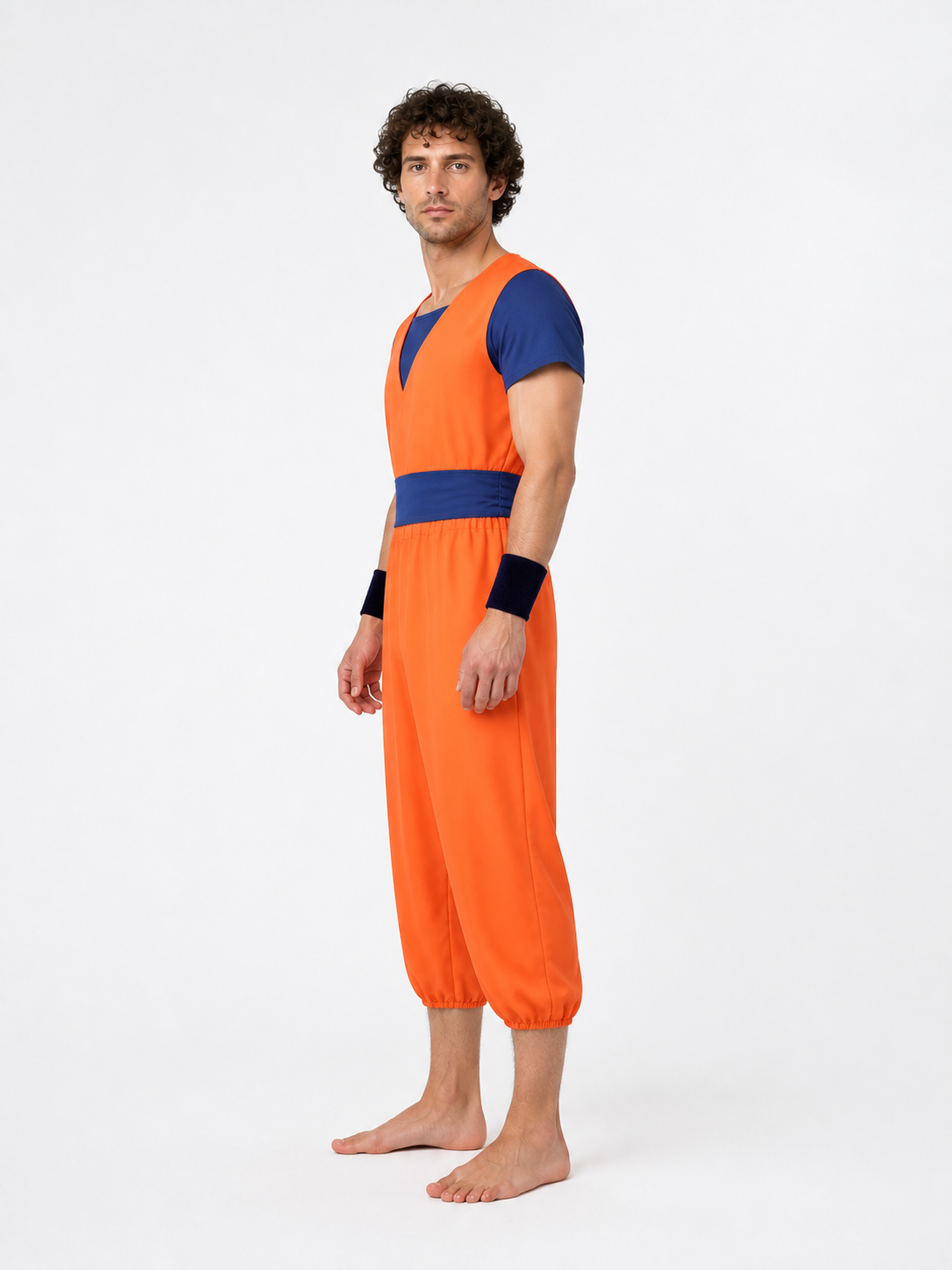 Orange and Blue Short-Sleeve Cosplay Jumpsuit side view