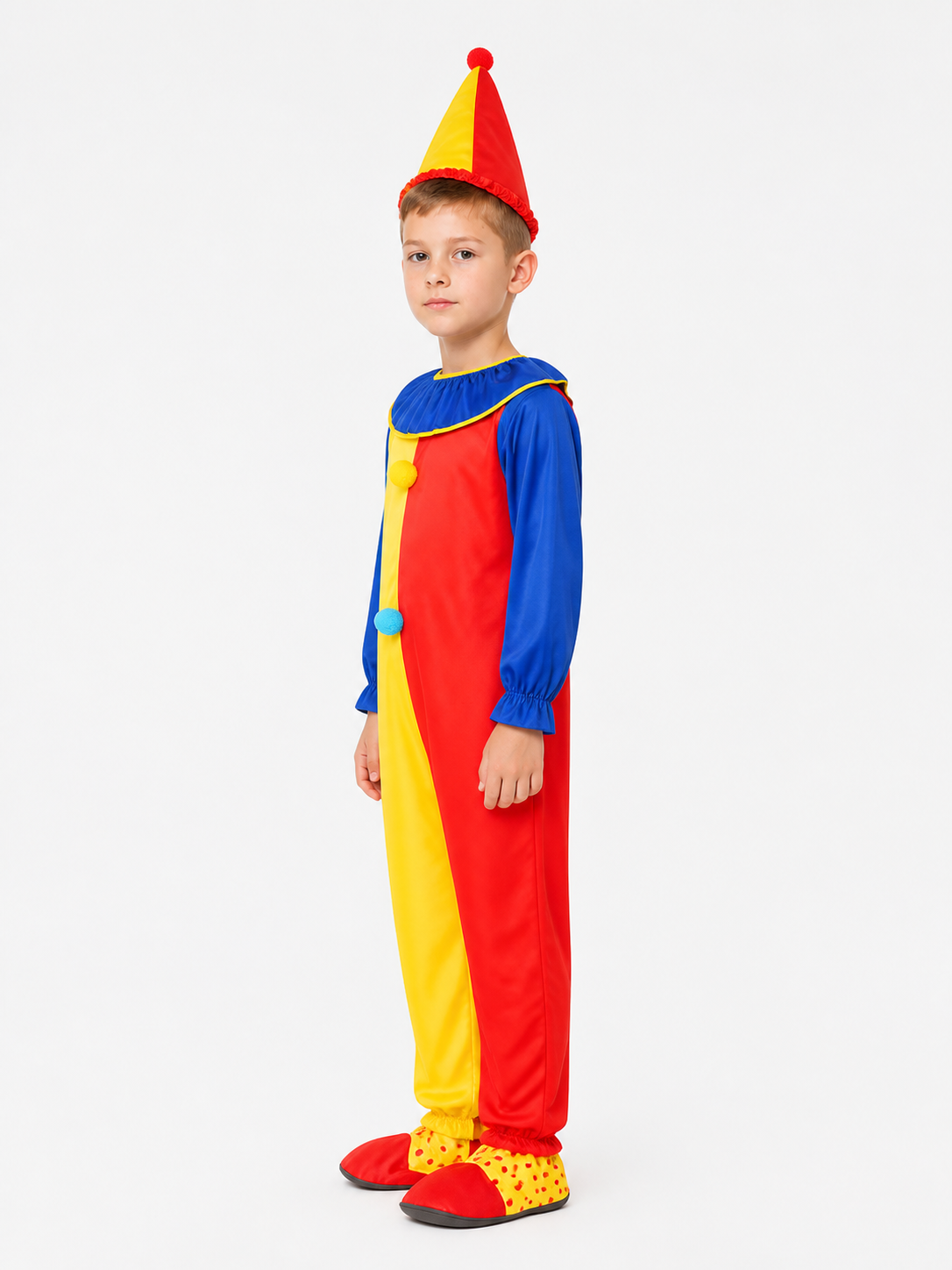 Red and Yellow Clown Jumpsuit for Parties side view
