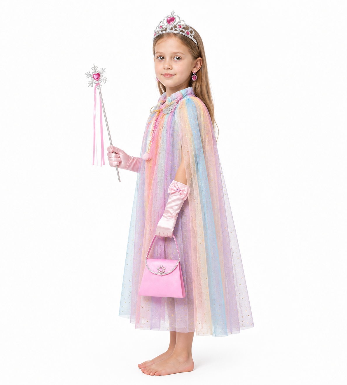 Children's Multicolored Cape with Crown and Stars