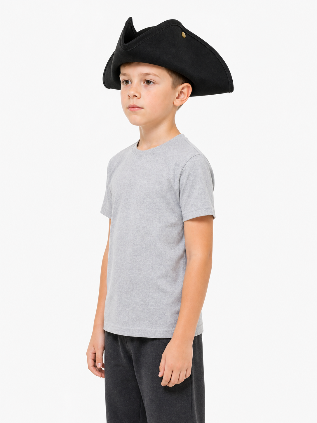 Classic Pirate Hat for Kids, Wide Tricorn Pirate Captain Hat with Raised Pointed Sides and Gold-Colored Accents for Halloween Costume, Dress-Up Play and Themed Parties