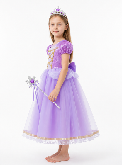 Princess Rapunzel Dress with Crown and Magic Wand side view