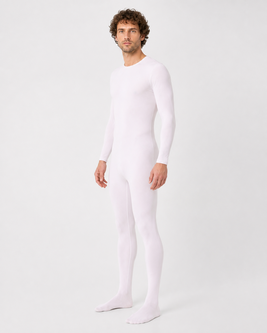 White Fitted Zentai Jumpsuit with Covered Feet side view