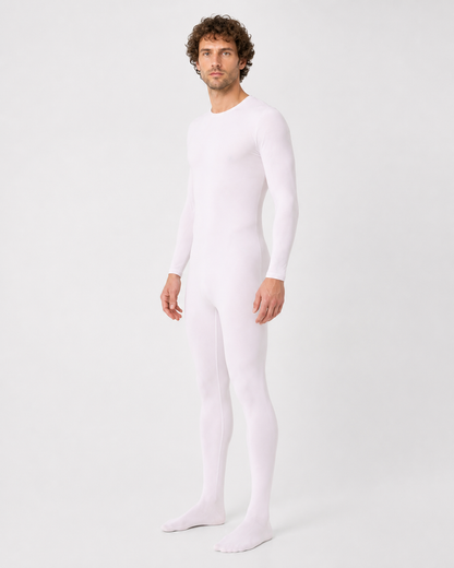 White Fitted Zentai Jumpsuit with Covered Feet side view