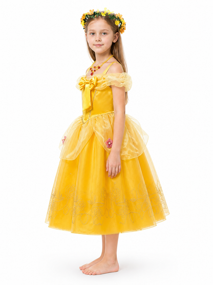 Yellow Princess Dress with Flowers and Bow side view