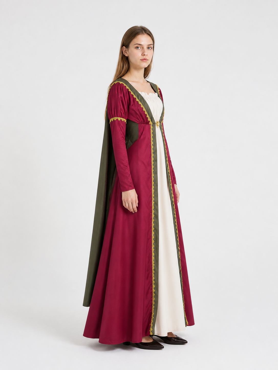 Medieval Dress with Cape and Gold Trim