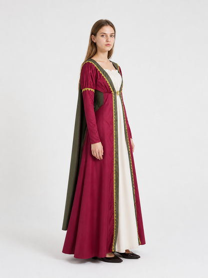 Medieval Dress with Cape and Gold Trim