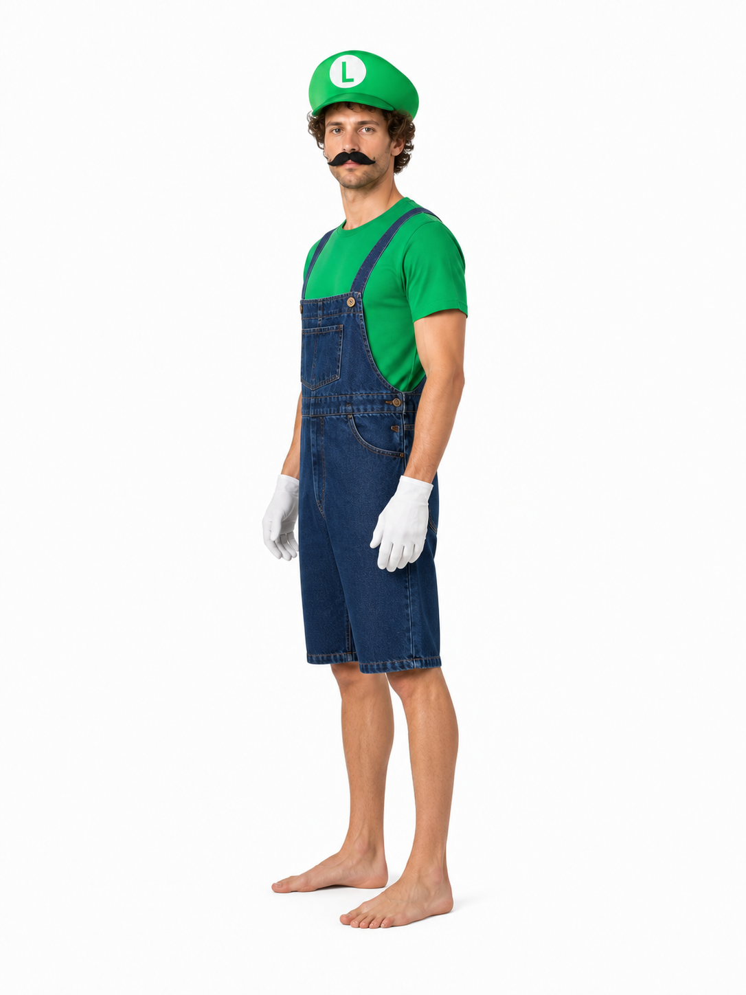 Luigi Children's Costume: T-Shirt, Overalls, and Hat side view