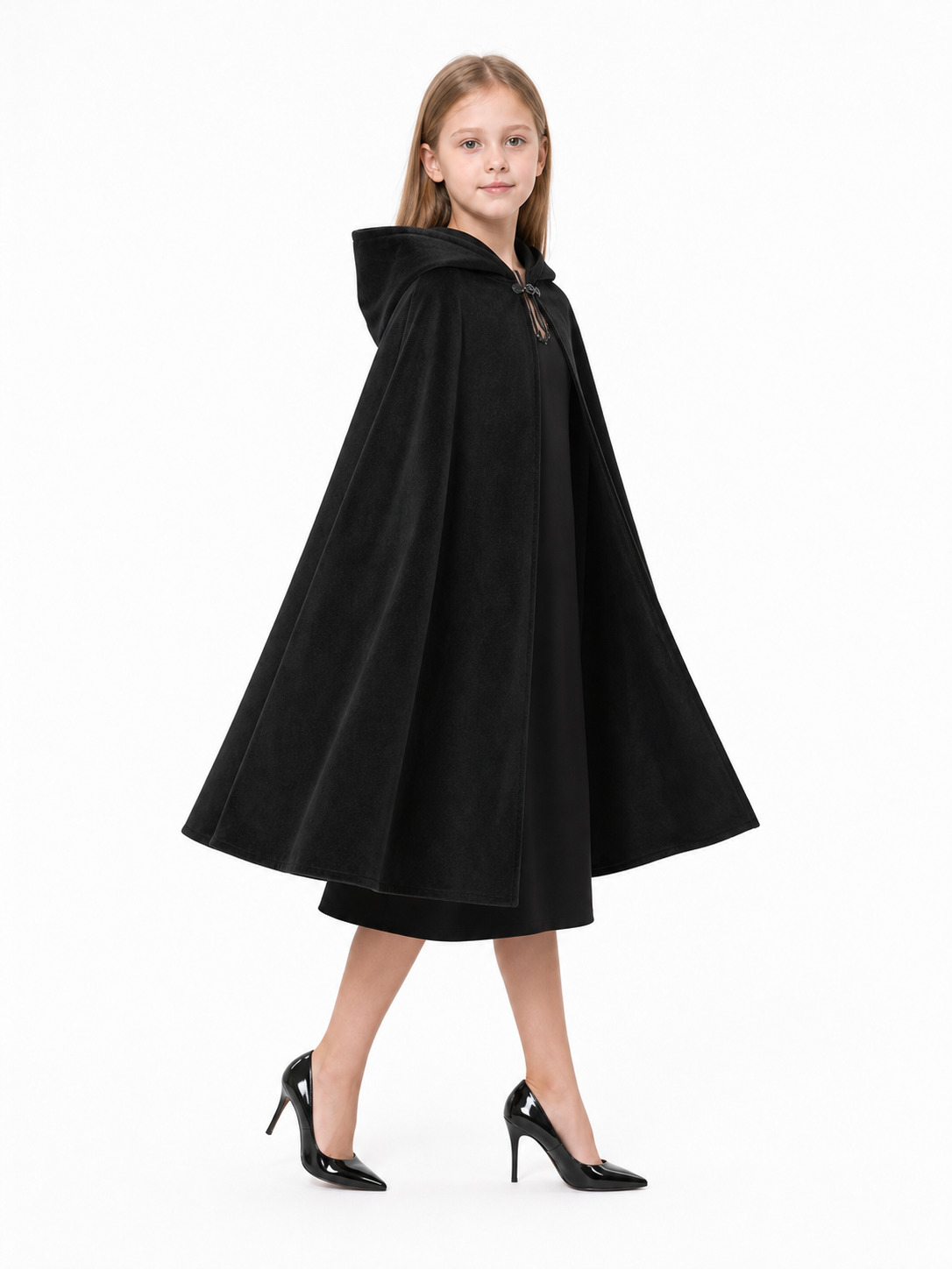 Black medieval hooded carnival cloak