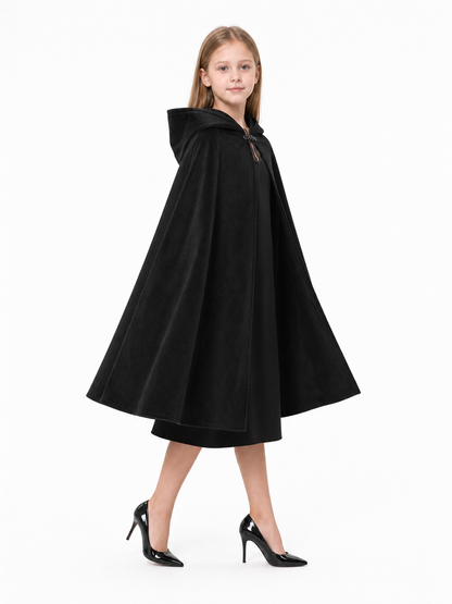 Black medieval hooded carnival cloak