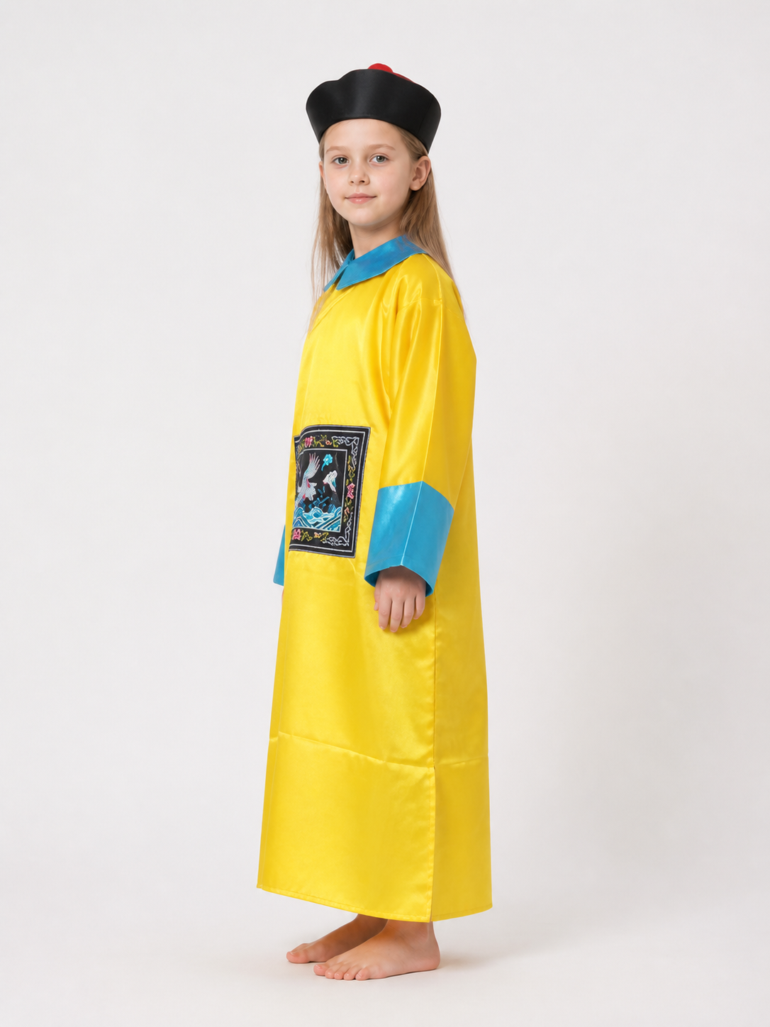 Zombie Costume with Yellow Robe and Skeleton Mask side view