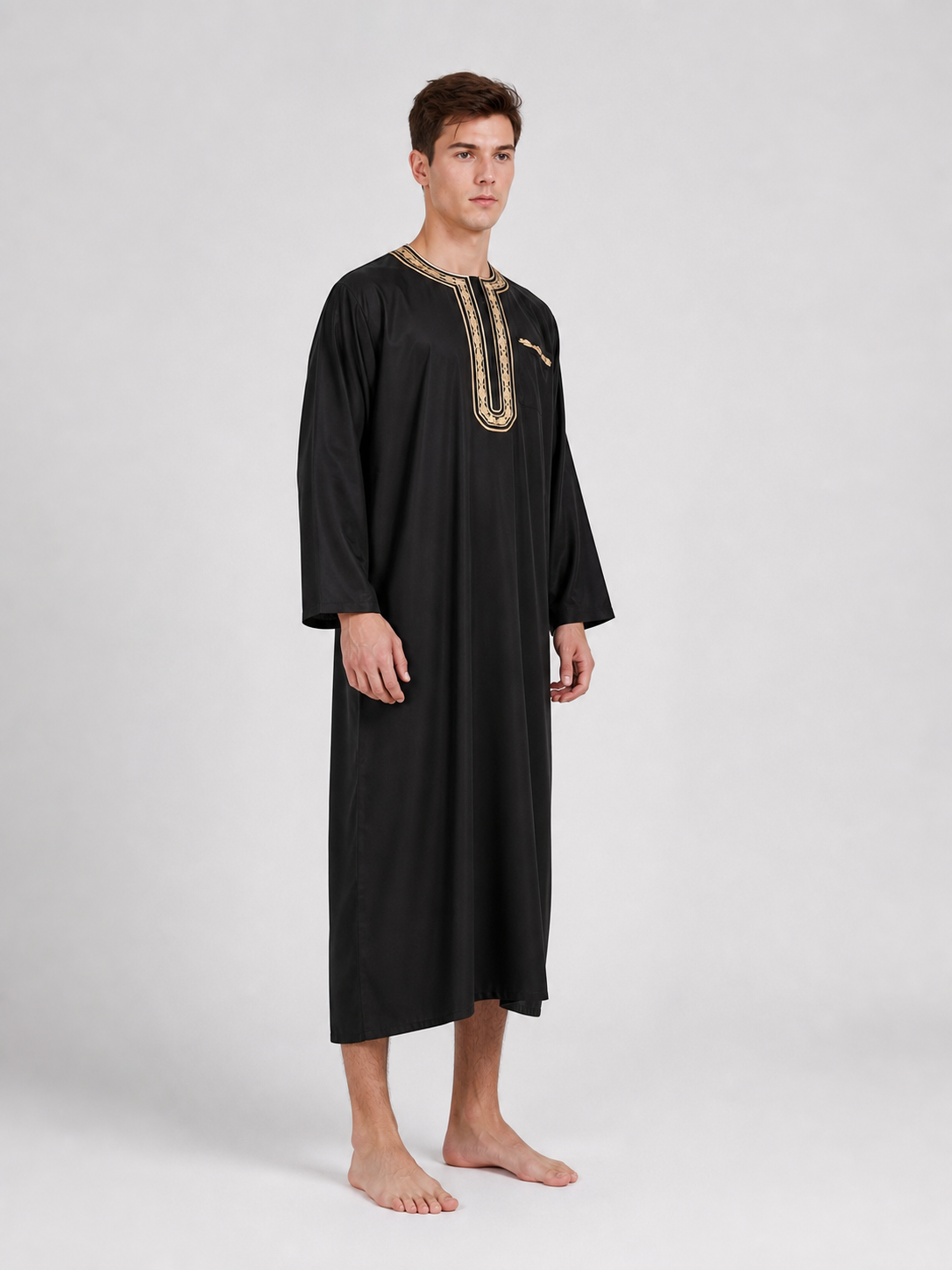 Long Robe with Gold Trim, Black
