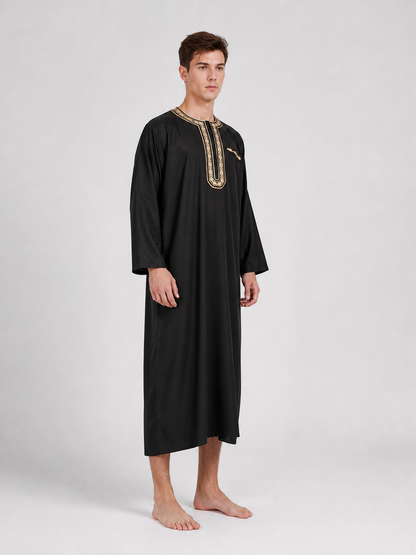 Long Robe with Gold Trim, Black