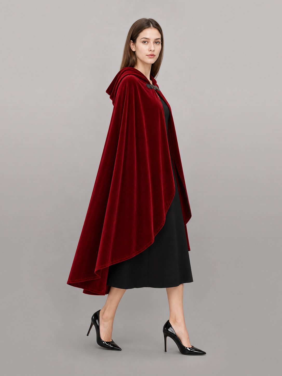 Red medieval carnival cloak with hood