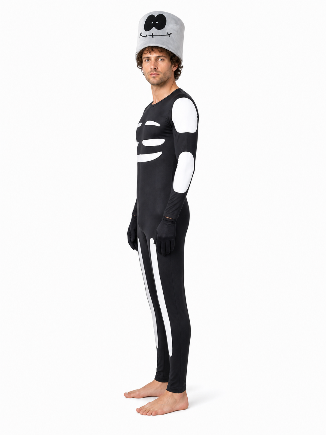 Skeleton Costume with Hood and Gloves side view