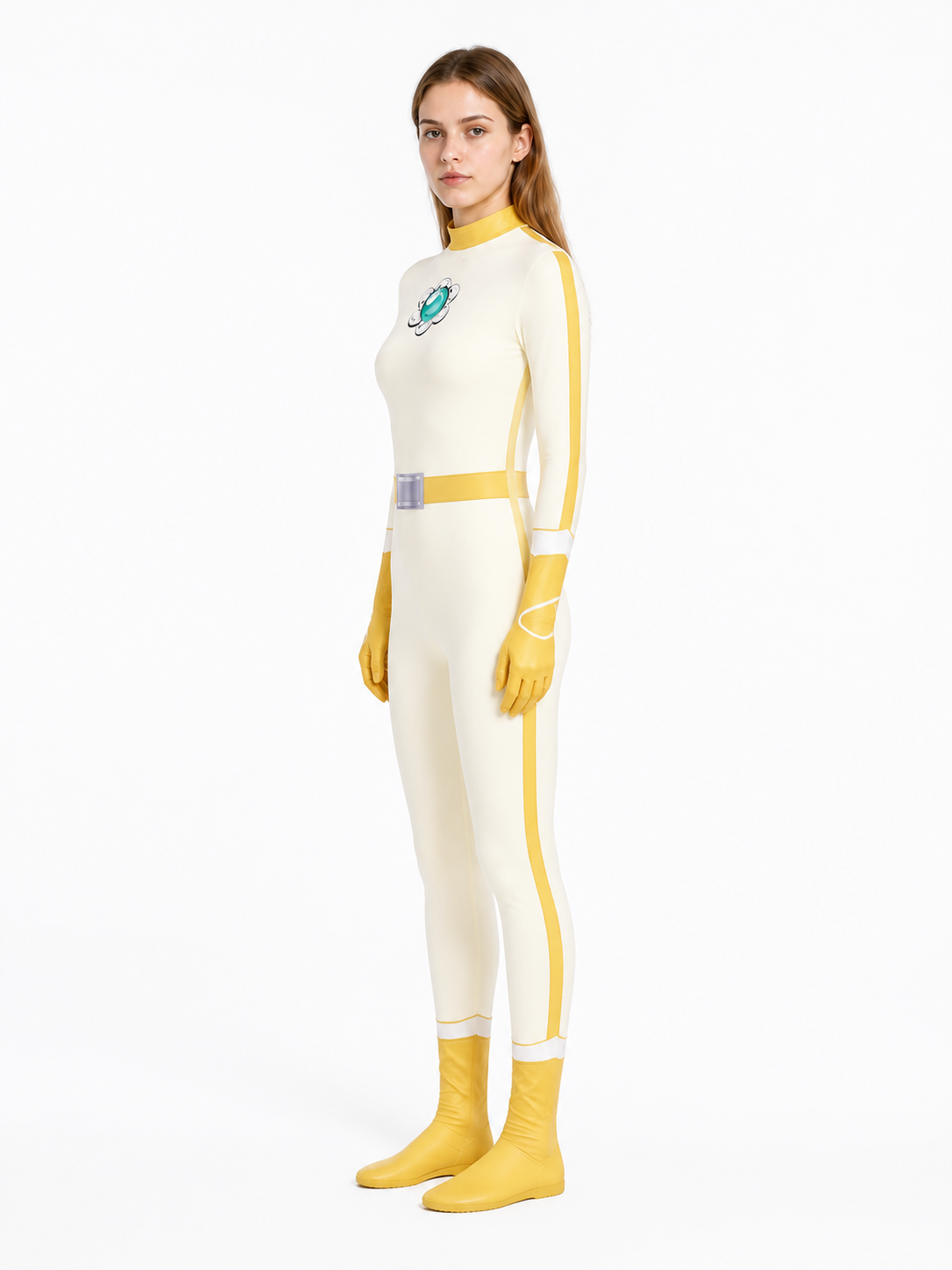 Princess Peach cosplay jumpsuit with a floral pattern side view