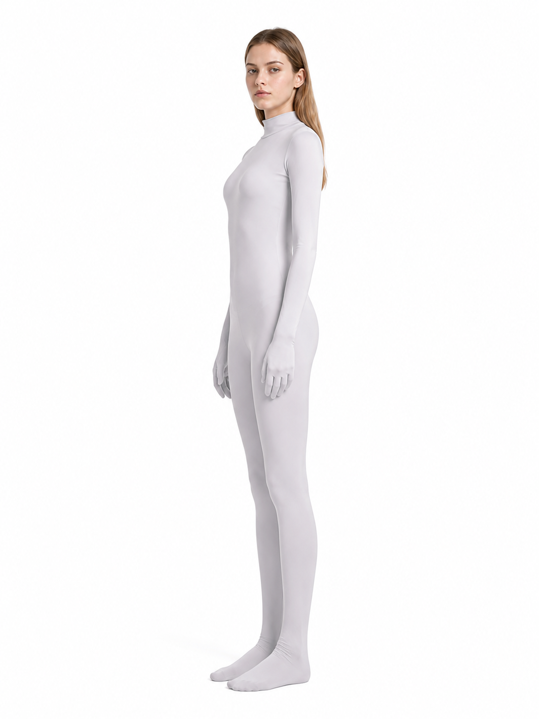 White Jumpsuit with Covered Hands and Feet side view