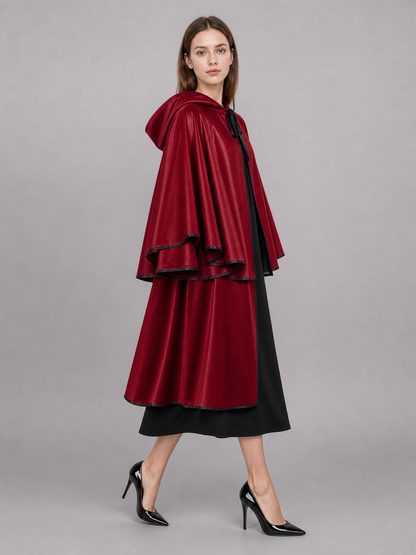 Long Burgundy Carnival Cloak with Hood