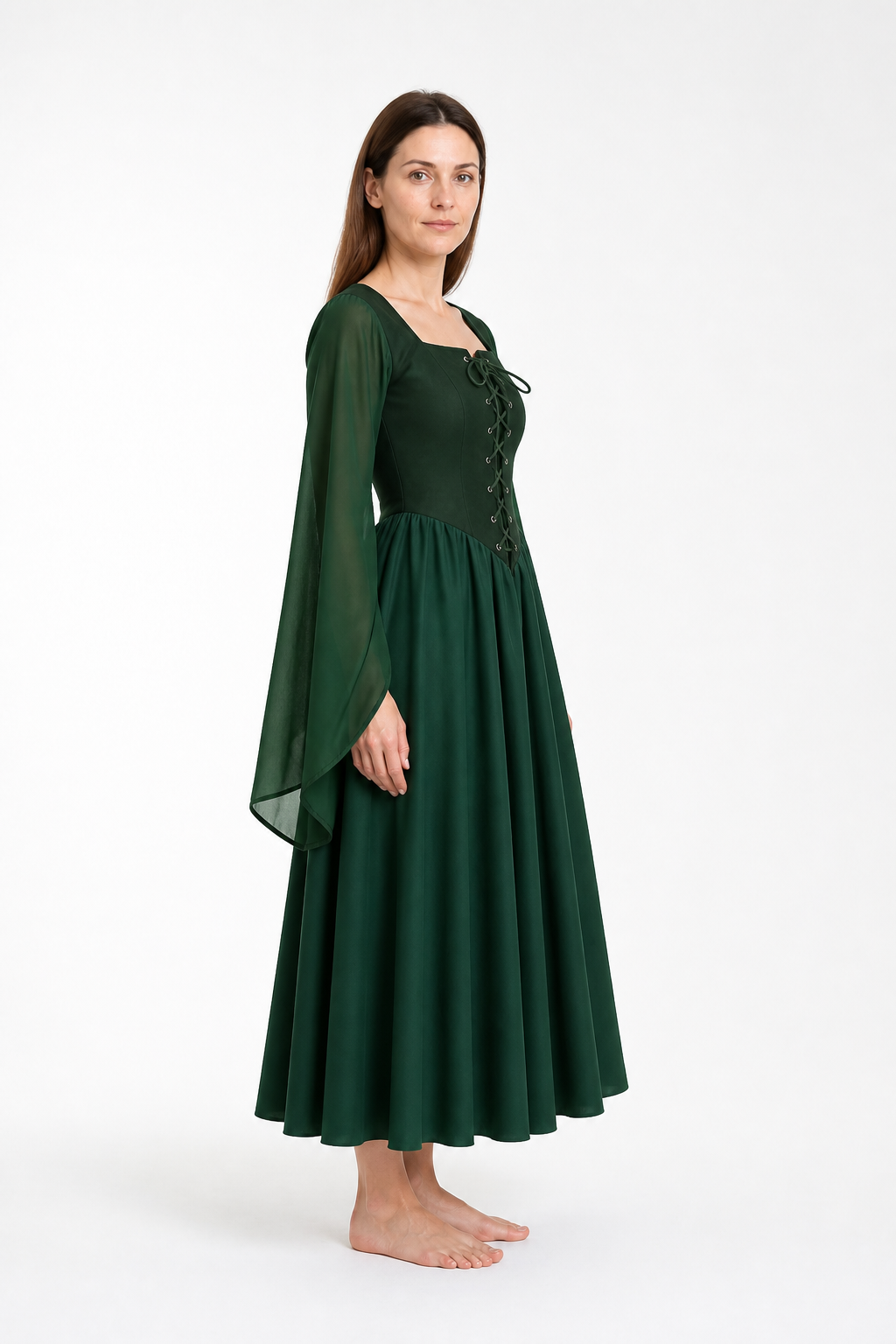 Pirate Dress with Flared Sleeves and Lacing side view