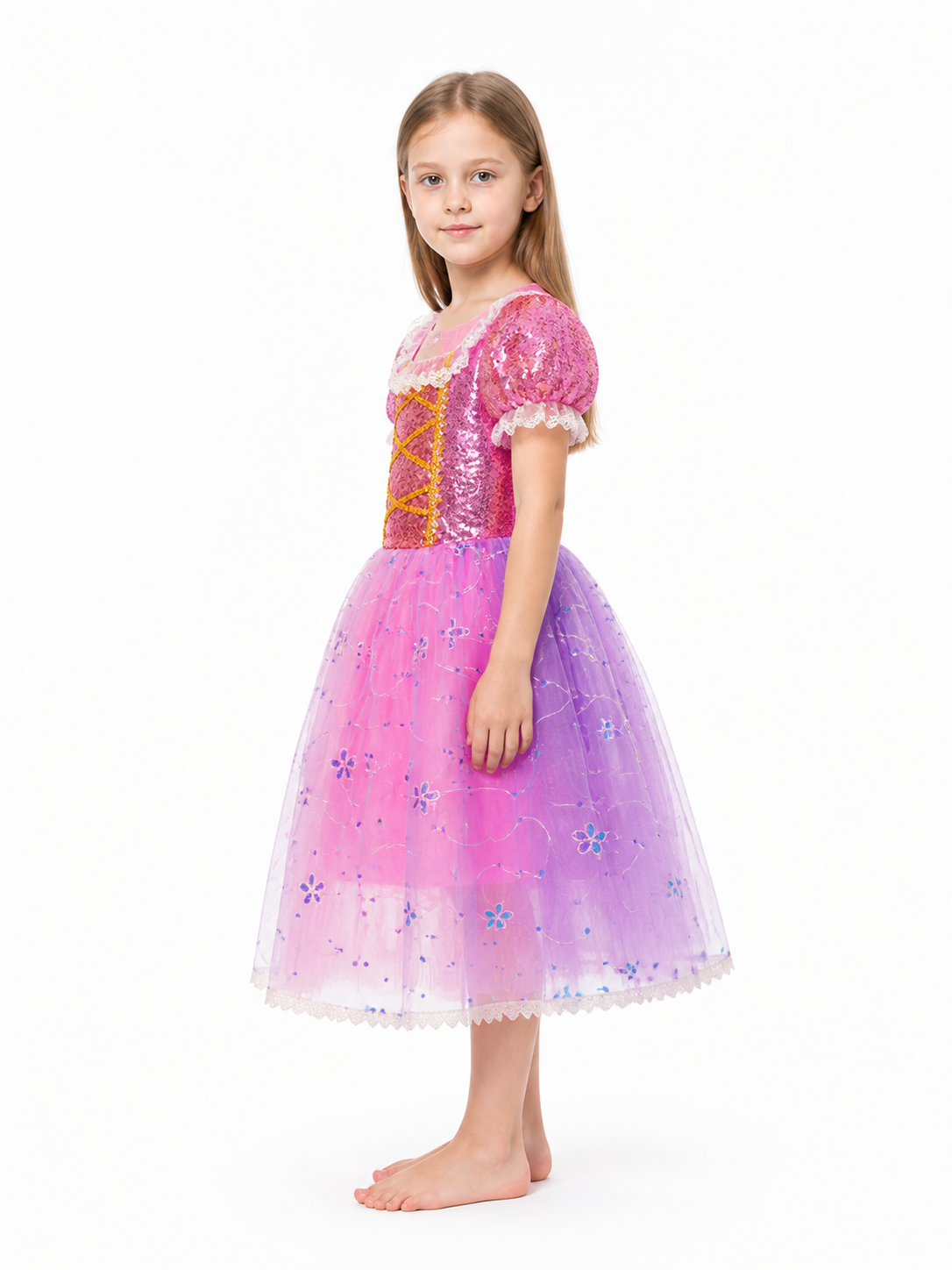 Sparkly Princess Dress, Full-Skirted Costume side view