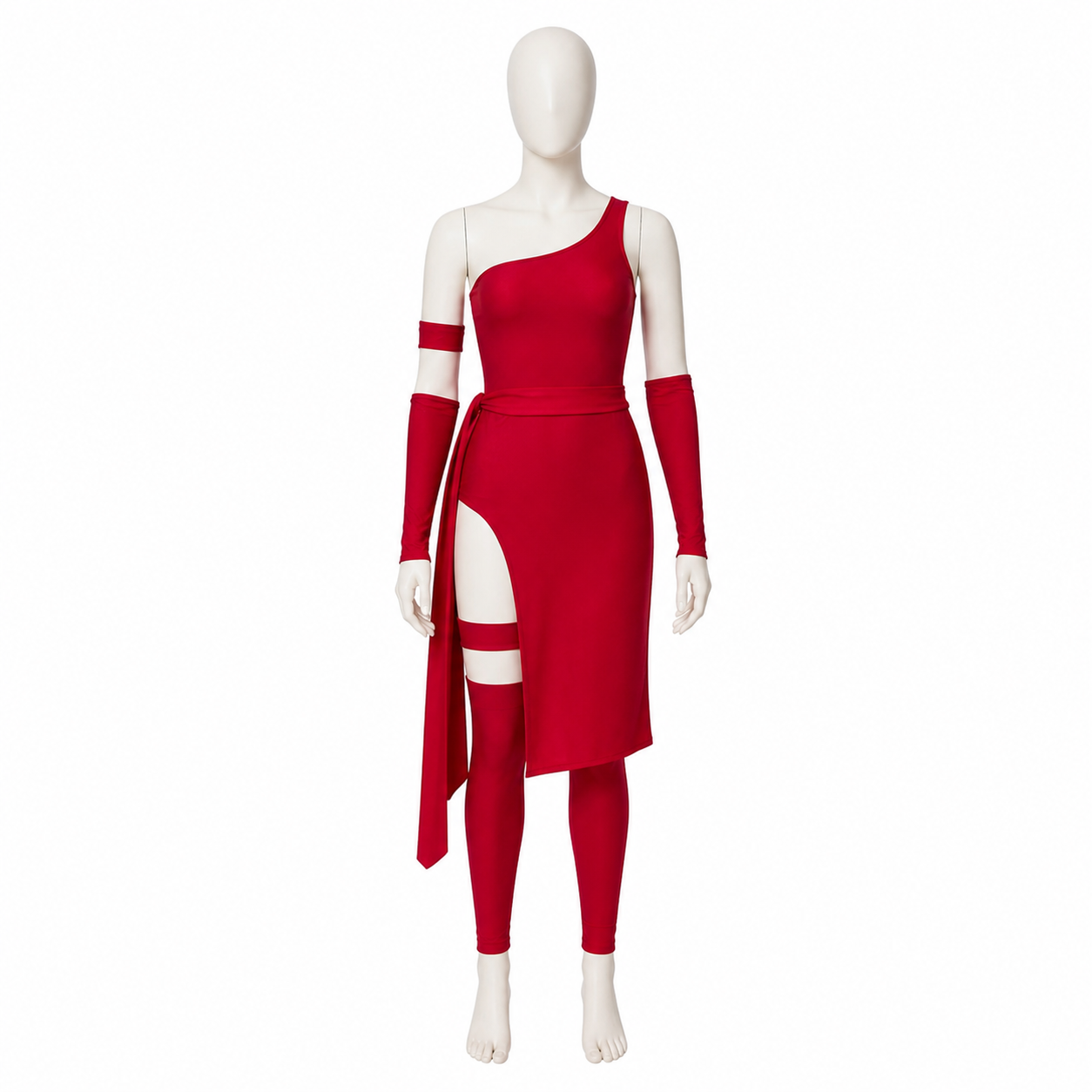 Elektra Cosplay Costume, Red with Slits and Ribbons side view