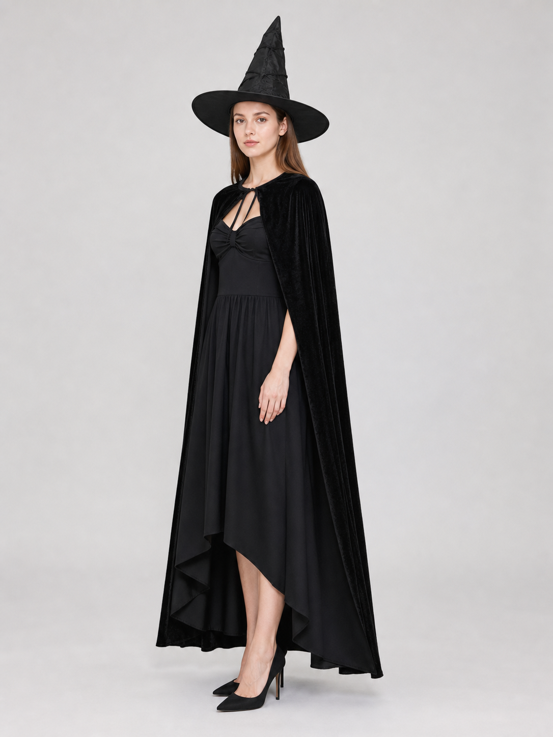 Black Costume Cape with Green Gloves